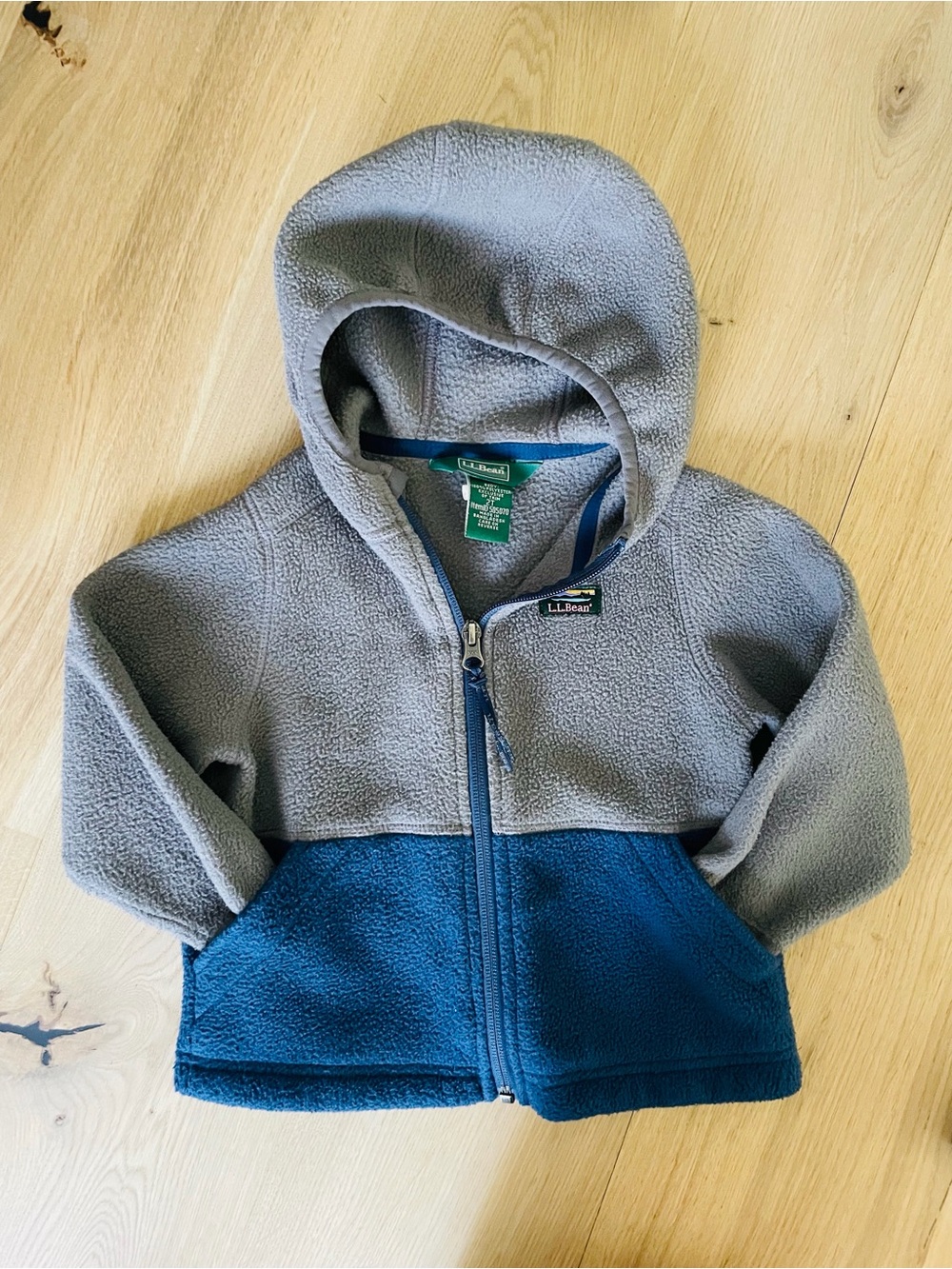 L.L.Bean Toddler Hooded Fleece Jacket Gray Navy 2T